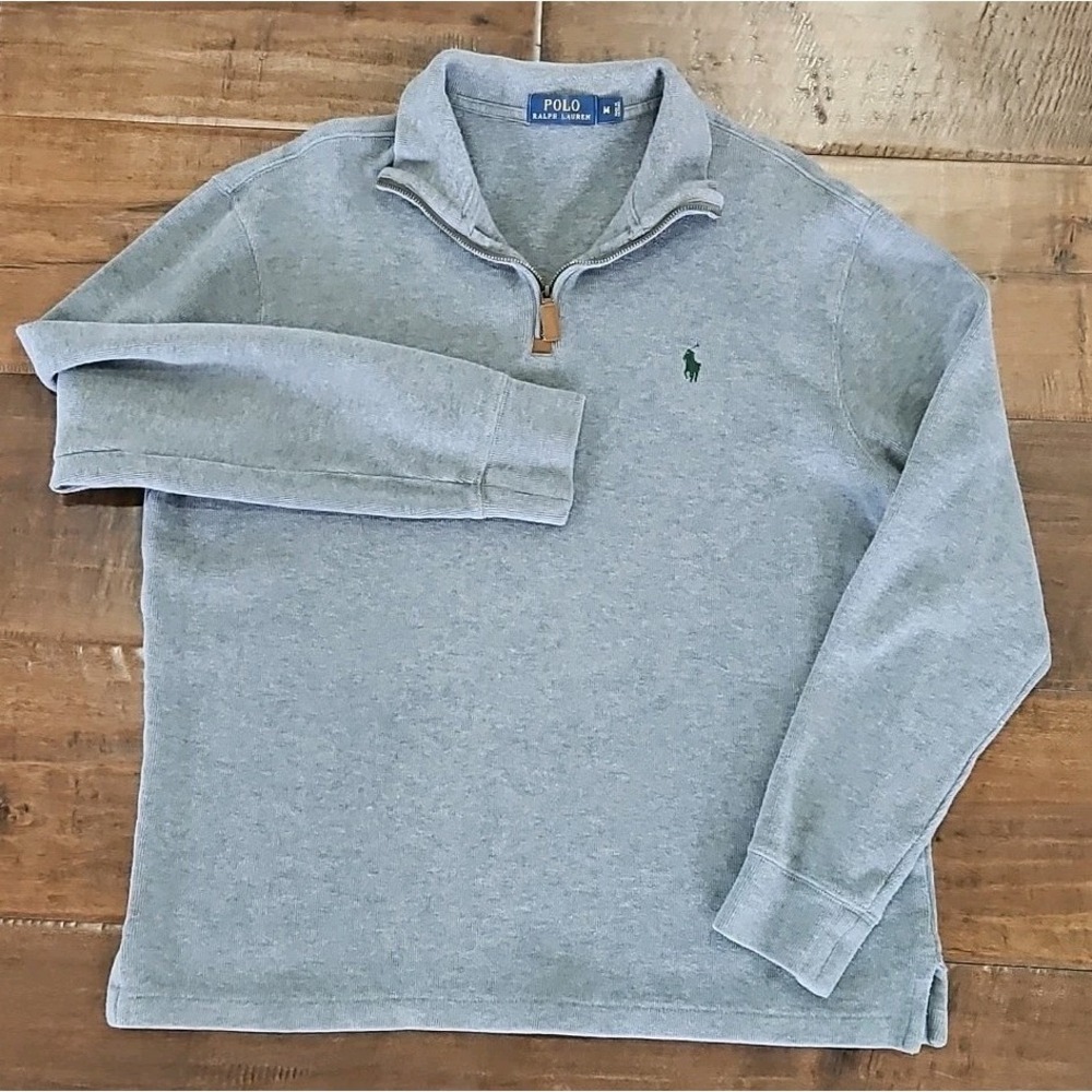 Vintage Y2K Polo Ralph Lauren Sweater Men's size M Sweatshirt Gray‎  1/4 zip